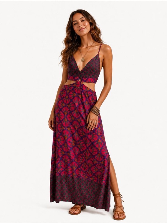 House of Harlow 1960 Dresses & Skirts - House of Harlow Boho Geometric Print Cutout Maxi Dress in Burgundy and Purple